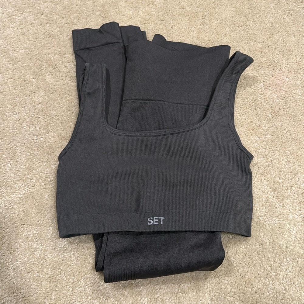 SET Active Black Seamless Ribbed Sports Bra & Legging Set